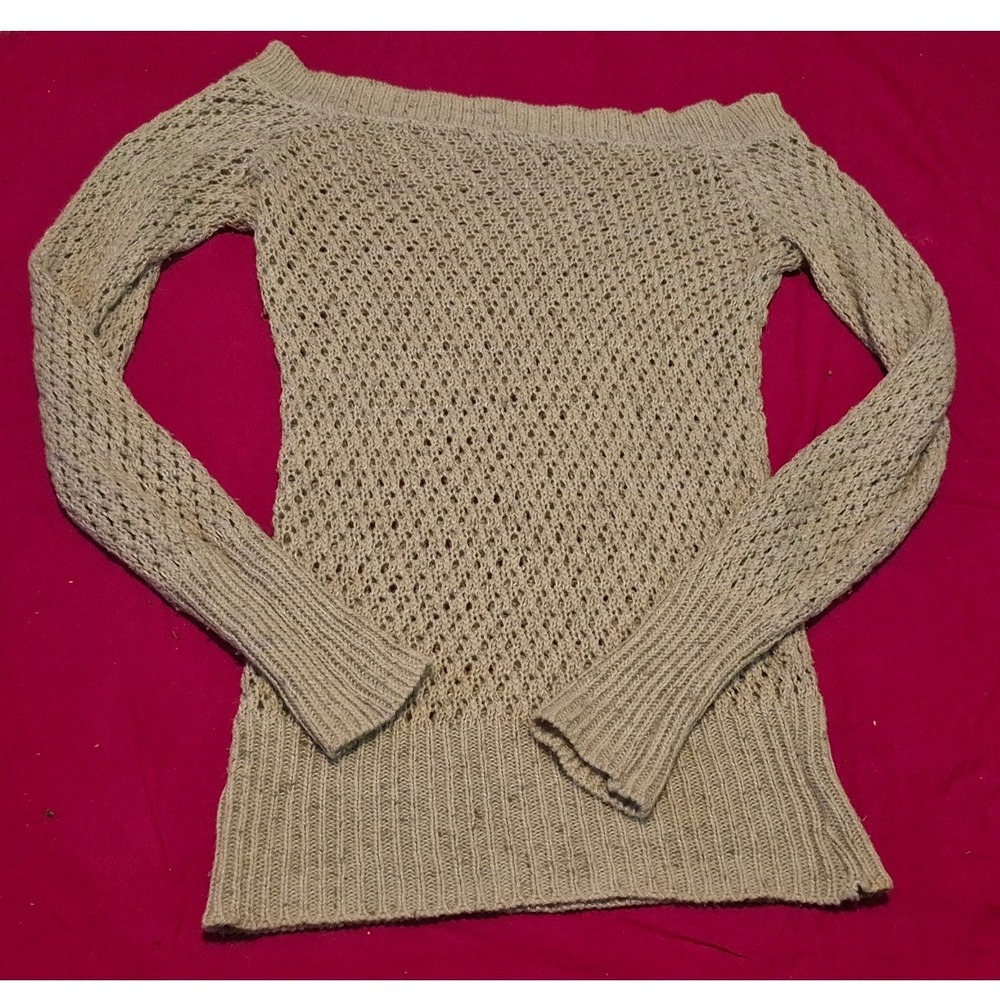 Sweater Project Oatmeal Beige Pointelle Knit‎ Off Shoulder Boat Neck Top Medium